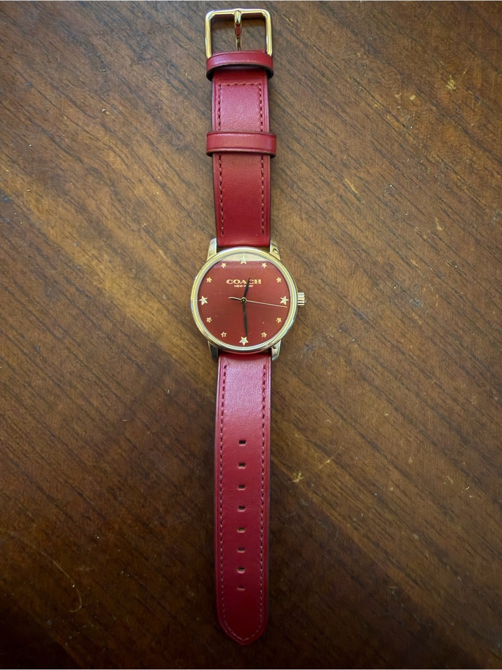Coach Red Leather Strap Watch with Gold-Tone Accents